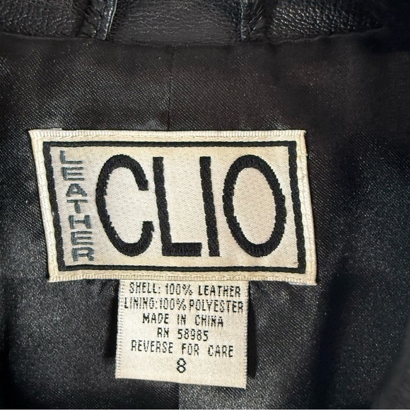 CLIO 100% Leather Jacket Black 
Collared Buttons Pockets Lined Size:8 - Picture 7 of 10